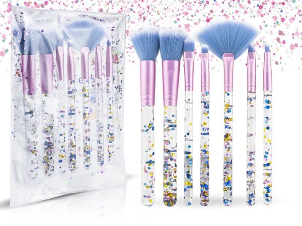 Makeup brush set in case, Sparkly, 7 brushes